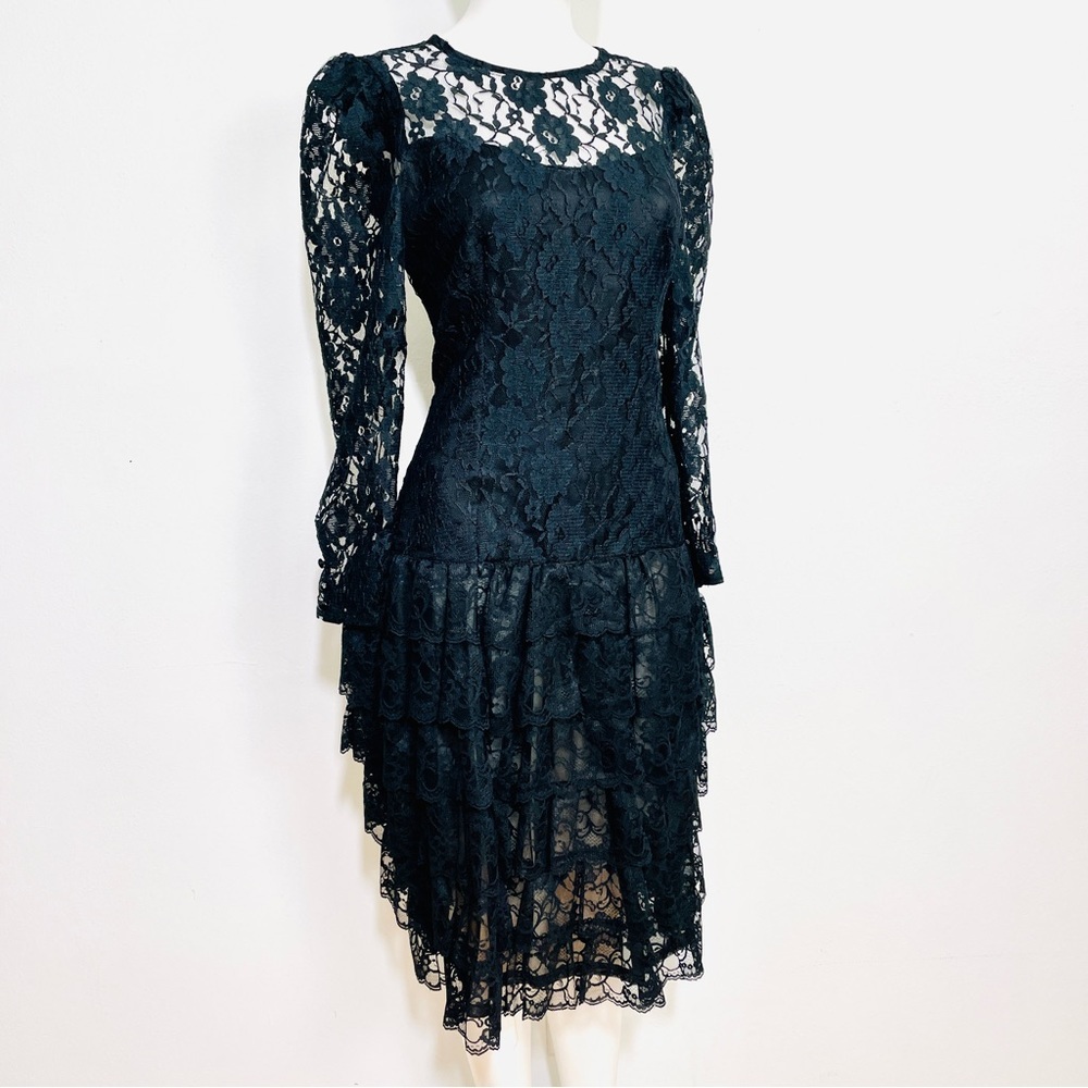 Wednesday Dresses Collections / Beene Black Lace Dress with ruffles